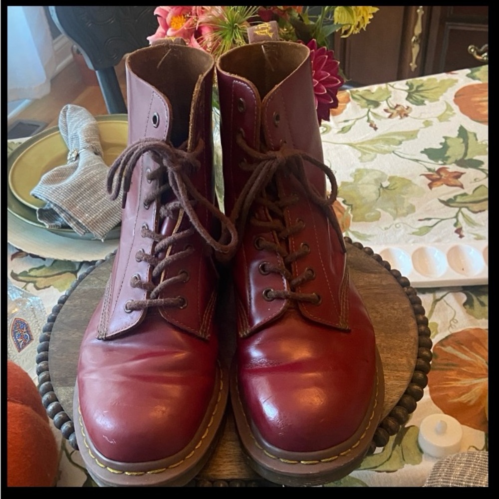 Dr Martens Made in England Vintage 1460 Red Quilon Lace-Up Boots